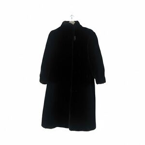 Michel Alexis Made in France Black Faux Fur Coat Vintage 1980s Large
